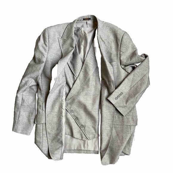 2/$18‎ SALE! Apollo King Blazer 46L Gray Super 150's Wool Matching Vest Big Tall - Picture 1 of 11